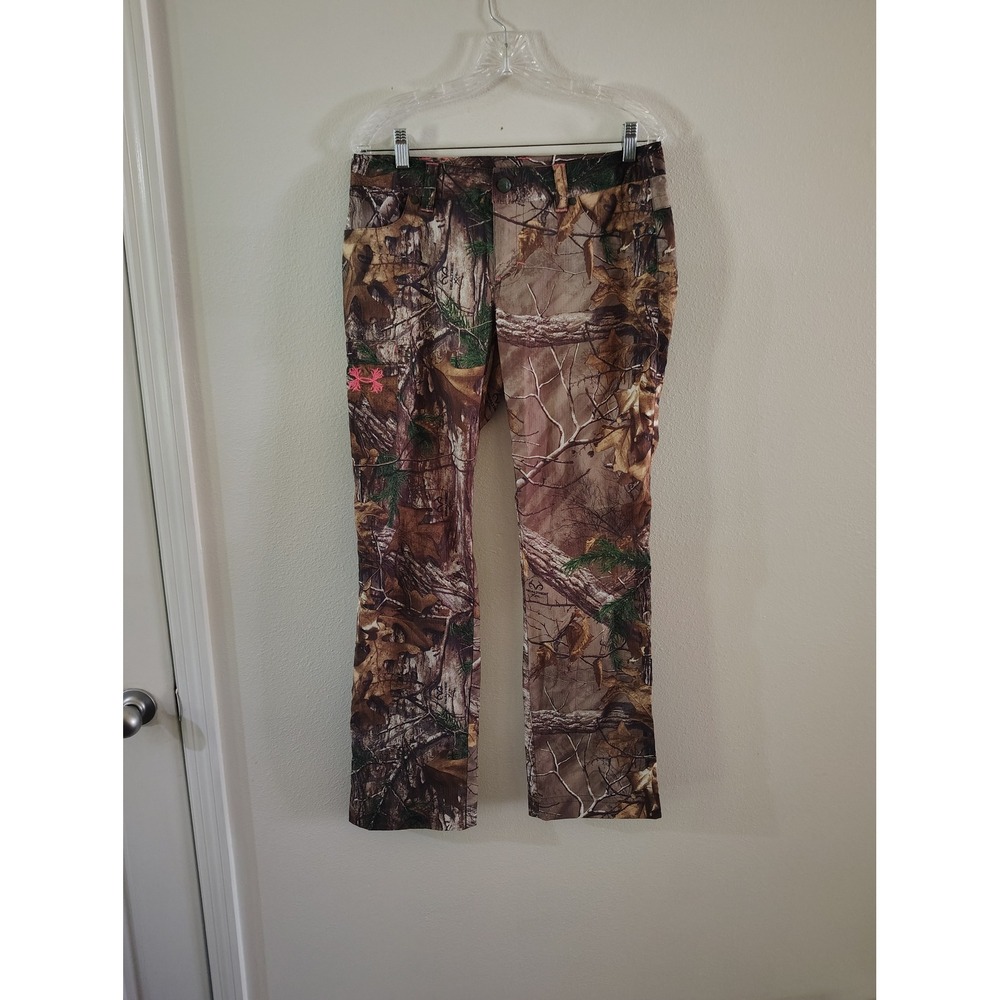 Under Armour Womens Realtree AP Xtra Camo Hunting Pants Pink Logo Size 8